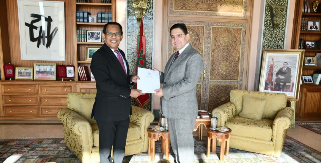 Non-Resident Ambassador of Maldives to Morocco Ahmed Sareer, presents copy of his Letters of Credence to the Minister of Foreign Affairs, African Cooperation, and Moroccan Expatriates of the Kingdom of Morocco